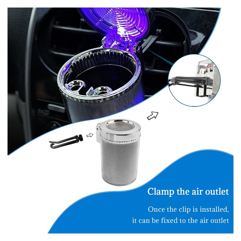 Dickno Car Ashtray with Blue LED Light, Smell Proof Smokeless
