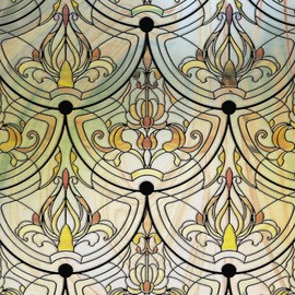 3D Stained Glass Window Film, Decorative Window Privacy Film for Bathroom,Front Door,Home, Sun Blocking Heat Control,Static Cling, Removable Non-Adhesive Golden Ironwork 23.6inch x 35.4inch