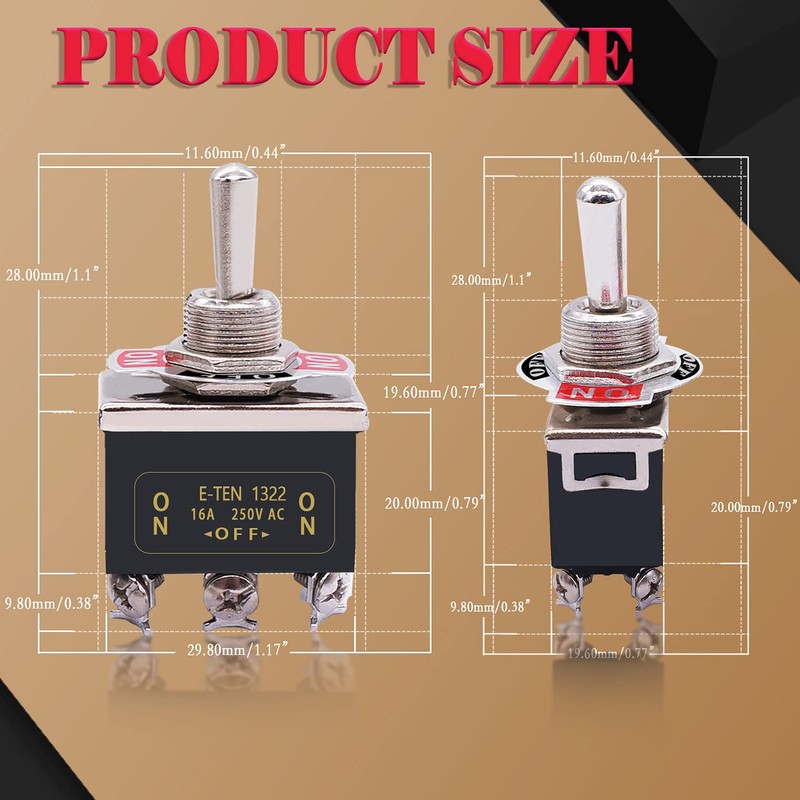 Twidec/3Pcs Heavy Duty Rocker Toggle Switch 16A 250V AC DPDT