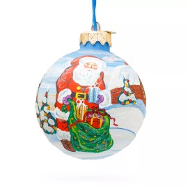 BESTPYSANKY Santa with Bag of Gifts Glass Ball Christmas Ornament 3.25 Inches