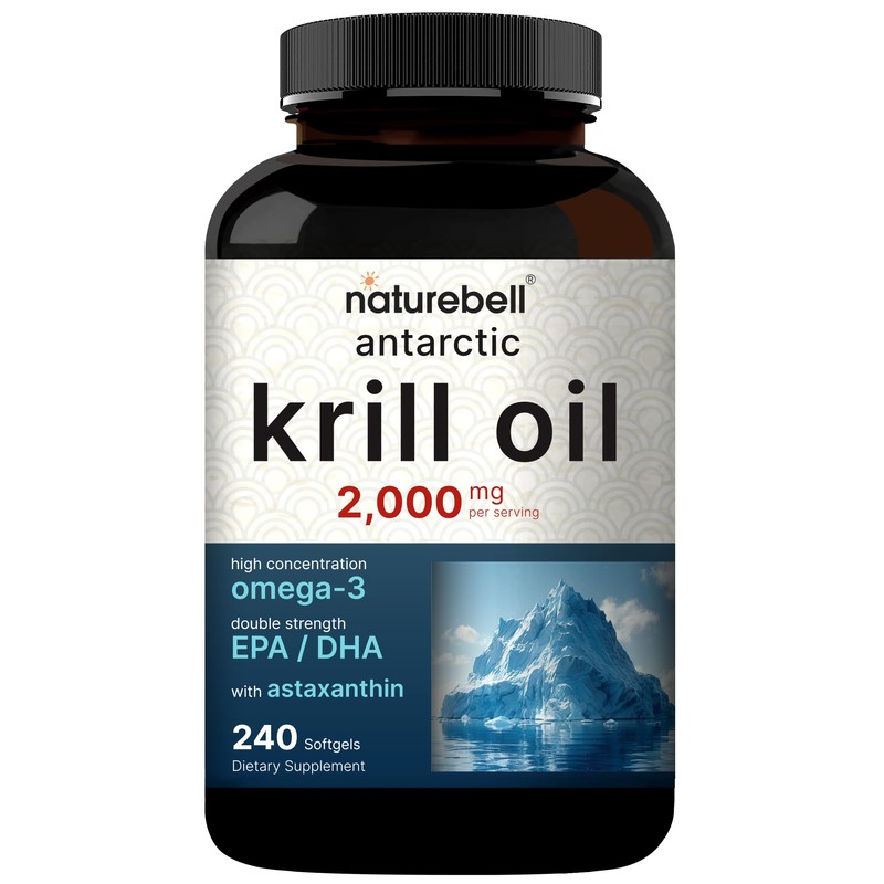 NatureBell Antarctic Krill Oil 2000mg Supplement, 240 Softgels, 3X Strength