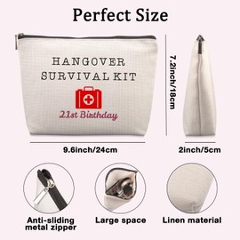 21st Birthday Gifts for Her, Hangover Survival Kit 21st Birthday Gifts Travel Cosmetic Bag, Funny 21 Year Old Birthday Gifts for Her Sister Daughter Niece Granddaughter Friend Cute Makeup Bag