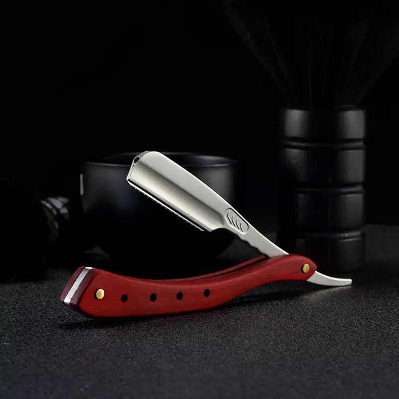 Deepa Folding Leather Razor, Barber, Western Razor, Silver x Brown