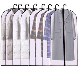 LOSYHU 63 inch Garment Dress Bags Clothes Covers with Zip, Set of 8 Translucent Clothes Covers Coat Bags for Storage, Moth Proof Breathable Protector Bags for Dress, Coats, Suits (60cm*160cm)