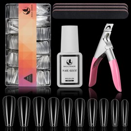 MAGIC ARMOR 550pcs Coffin Nail Tips Clear nail tips with glue for Press on Nails Ballerina Nails 10 Sizes Full cover fake nails with nail glue nail files nail clippers for DIY Nail Art Extension