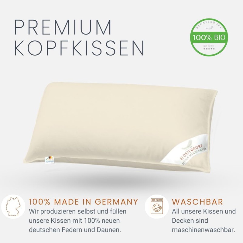 Klosterdorf Bettenmanufaktur Premium Children's Pillow Organic Line! "Krümmel" | 40