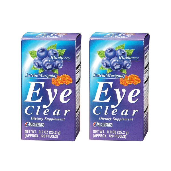 Umeken Eye Clear Dietary Supplement - Supports Eye Health, Blueberry Extract with Lutein (Marigold), Vitamins A, C, and E, 2 Bottles, 120 Tablets Each