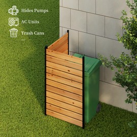 No Dig Wood Privacy Screen Fence Panel, 61" H x 38" W Outdoor Decorative Privacy Wall, Freestanding Room Divider for Patio Garden, Hide Trash Cans & AC Units （Brown, 5FT）