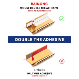 BaiNong 5 Pack 3 inch self Adhesive Cabinet pulls Adhesive Cabinet Handles Gold Stick on Handles for Finger pulls for cabinets Drawer pulls Concealed Seam Flat Edge