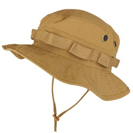 Armycrew Ripstop Tear Resistant Cotton Jungle Boonie Cap with Chin Strap - Coyote - M
