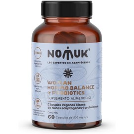 Nomuk Hormo Balance + probióticos para mujeres, suplemento con raíz de Shatavari, Maca, Schisandra y extracto de Ginseng adicionado con Probioticos | 60 cápsulas