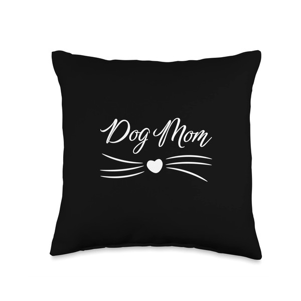 Dog Mom Heart Nose and Dog Whiskers Throw Pillow