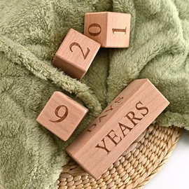 Baby Monthly Milestone Blocks - Handcrafted Wooden Number Blocks for Milestones - Days, Weeks, Months, Years - Ideal for Newborn Photos & First Year Memories