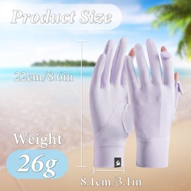 Feelorna Women UV Sun Protection Gloves, Summer Ice Silk Breathable Sunblock Gloves Full Finger Non-slip Touch Screen Driving Gloves for Cycling Riding Golfing Hiking (Purple)
