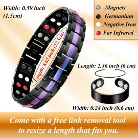 Vicmag Men Magnetic Bracelets Titanium Steel Magnet Bracelet Ultra Strength Double Row Brazaletes with Adjustment Tool & Jewelry Gift Box (Purple Line 4 Elements)