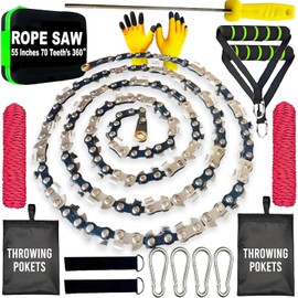 55 Inch High Limb Rope Saw with Dual Sided 70 Teeth 360° Chain – Manual Hand Saw for Tree Branch Cutting – Fast, Portable & Durable Outdoor Tree Trimming Tool Kit