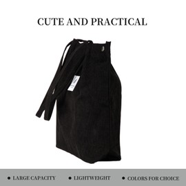 Corduroy Tote Bag Cute Tote Bags for Women Shoulder Bag with Inner Pocket for Work Beach Travel and Shopping Grocery (Black)