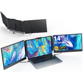14’’ Triple Laptop Screen Extender, 1080P FHD Portable Dual Monitor for Laptop USB C HDMI, Plug-play Laptop Monitor Extender for Triple Monitor Display for Mac/Windows, Fit 13”-17.3” Laptops
