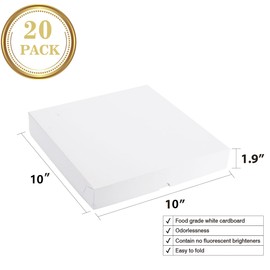 Huoshange Thin White Pizza Box-10x10x1.9 Inch 20 Pack Disposable Pizza Boxes,White Pizza Boxes for Cookie,Pies,Party Favors and Crafts