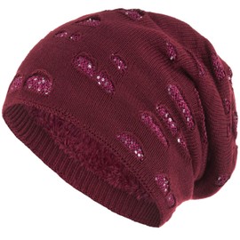 Compagno Women's Winter Hat with Sequins Warm Lined Beanie Knitted Hat Cap One Size -
