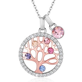 LEKANI Tree of Life Necklace Women's 925 Sterling Silver Necklace Women's Jewellery Gift for Women Her Wife Girlfriend Mum Grandma Birthday Gifts Valentine's Day Mother's Day Christmas, Crystal