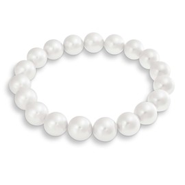 Fashion Simple Ball Round Stackable Single Strand Stretch White Simulated Pearl Bracelet for Women for Teen 10MM