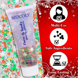 MEICOLY Christmas Face Body Glitter Makeup,Christmas Decorations Festival Hair Glitter for Women and Kids,Christmas Stocking Stuffers Gift,Sparkling Sequins Glitter Face Paint