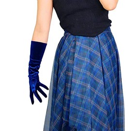 DooWay Long Velvet Gloves Navy Blue 16" Women Stretch Soft for Evening Opera Cosplay