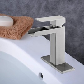 Benicabaly Enhance Your Bathroom with Stylish Waterfall Faucet, Brushed Nickel, Single Handle for Easy Control and Convenience