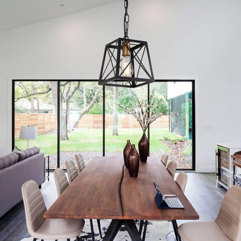 Eumyviv Metal Pendant Light, 1-Light Industrial Chandelier Trapeziod Lighting Fixture