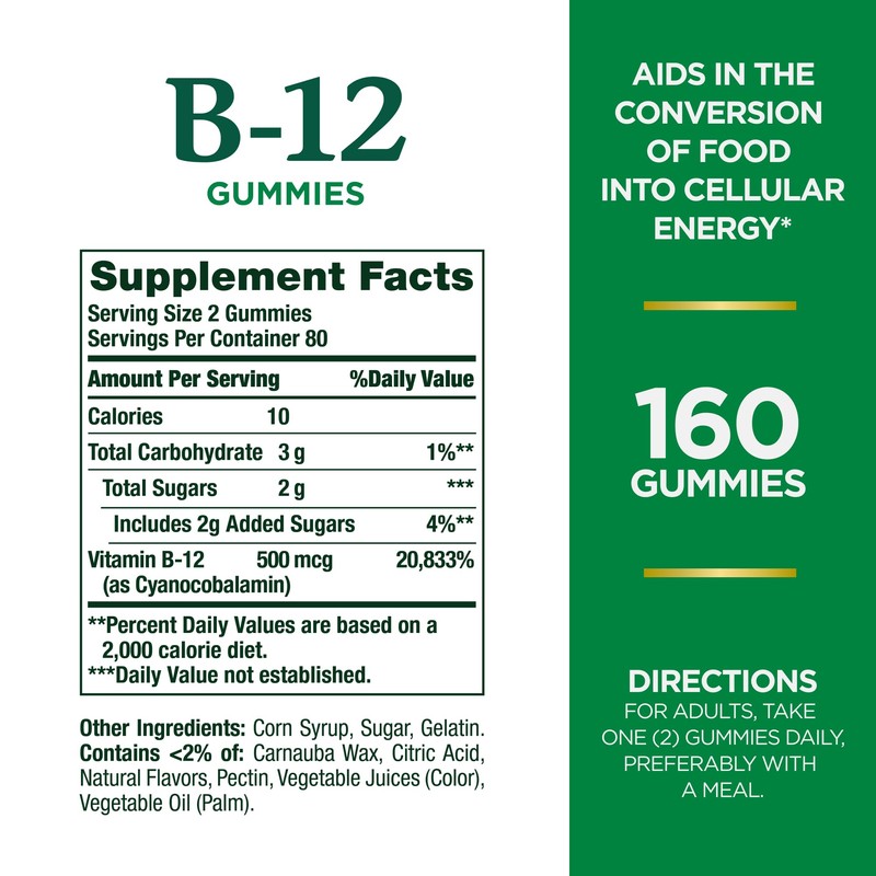 Nature's Bounty Vitamin B12 Gummies, Dietary Supplement, Supports Energy Metabolism
