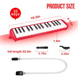 Soulmate 32 Keys Melodica Instrument for Kids, Air Piano Keyboard Soprano Melodica with Soft Long Tubes, Short Mouthpieces and Carrying Bag for Beginners Adults Gift, Red