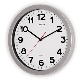 Maul MAULstep Wall Clock Diameter 35 cm Quartz Clock with Automatic Time Setting Modern Clock for Office and Kitchen Large Wall Clock with Easy Readability in Large Rooms Silver