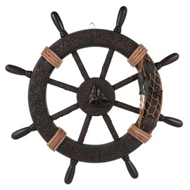 Healifty Nautical Wheel Decor Rustic Boat Ship Steering Wheel Fishing Net Wall Sculpture Rudder Hanging Ornament for Home Beach Theme Decor