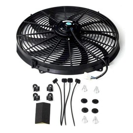 16" 12V Universal Electric Radiator Cooling Fan & Thermostat Wiring Switch Relay Kit Black