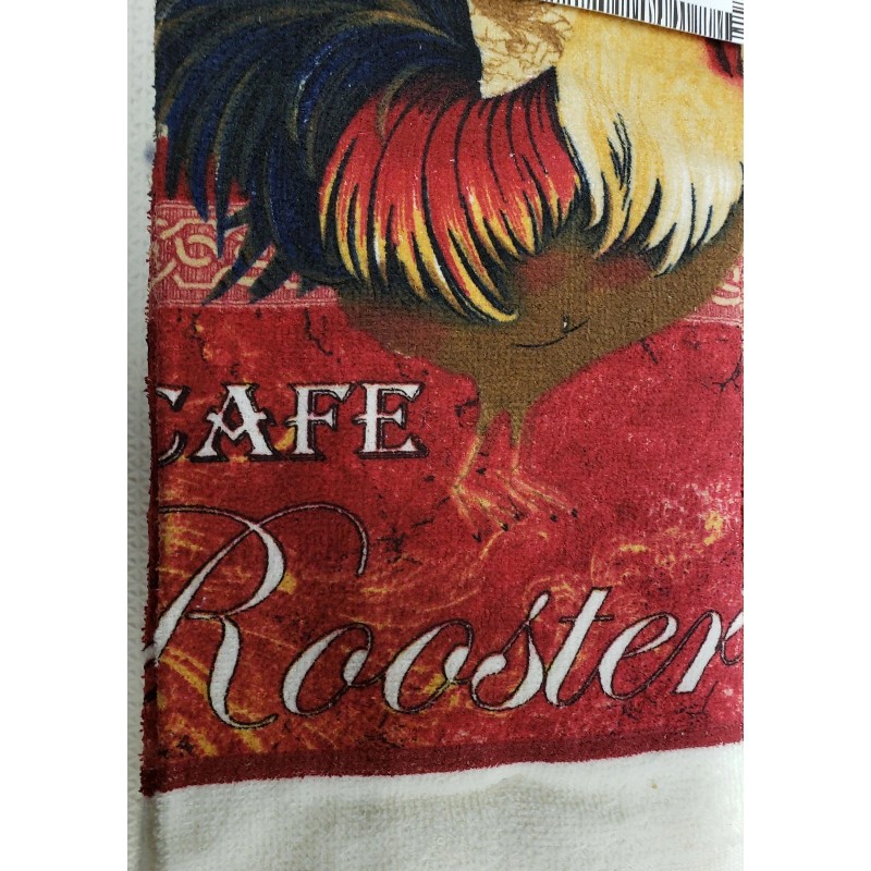 3 pc KITCHEN COTTON PRINTED VELOUR TOWELS SET, RED CAFE