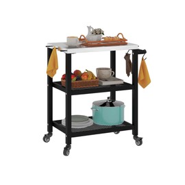 DWVO Kitchen Storage Cart with Stainless Steel Table, 3 -Tier Microwave Cart 24.4'' Rolling Utility Cart Microwave Stand on Wheels Easy to Move, for Small Spaces Kitchen, Living Room, Entrance Hall