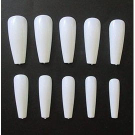 Staila 100pc Colored Long Coffin False Nails Artificial Acrylic Tips Ballerina Shape XL Press on Fake Nails Manicure Fingernail DIY Decor for Women Girls (White)