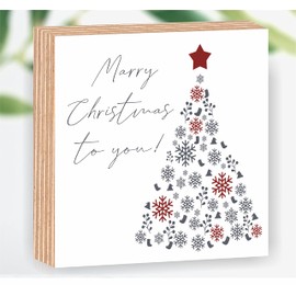 Manschin-Laserdesign 3010 Wooden Picture Merry Christmas to You Christmas 15 x 15 x 2 cm for Standing/Hanging 3D Real Photo Direct Print with Saying on Coated Birch Wood Item No. 3010