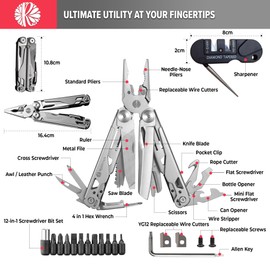 RODYVAN Multi Tool Pliers | EDC Hand Tools with Sharpener, Screwdriver Set, Can and Bottle Opener, Camping Accessories, Saw, Survival Equipment. Gift for Men Dad. DIY Tool kit for Outdoor Activities.
