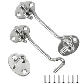 Flintronic Pack of 2 Storm Hooks, 6 Inch Stainless Steel Cabin Hooks, Latch Door Storm Hooks, Gate Hook Lock with Screws Hooks, Door Hooks for Garage Door, Window, Barn Door, Door Locks (Silver)