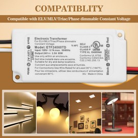 60W Dimmable LED Driver 24V, 120V AC to 24V DC Transformer, Electric Power Supply Adapter, 60W LED Dimming Driver, Electric Power Supply Compatible with lutron, leviton Dimmers