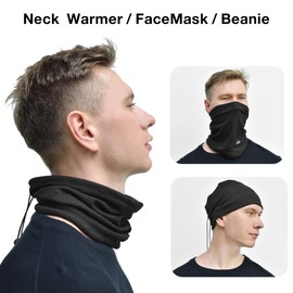MCTi Neck Gaiter Warmer Winter Fleece Scarves Beanie Hat for Skiing Cycling Elastic Closure