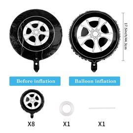 Eaezerav 8 Pcs Wheel Tire Balloons 18 Inch Racing Wheels Foil Balloons for Boys Kids Birthday Party Decorations Race Car Themed Party Supplies