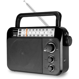 Retekess TR604W AM FM NOAA Radio, Portable Emergency Weather Radios with Best Reception, AC or D Battery Powered, with Clear Dial and Large Knob, Suit for Home (Black)