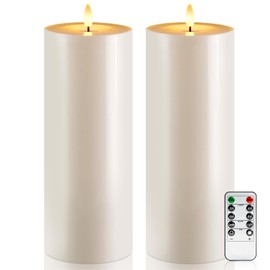 Raycare 2Pcs 4'' X 12'' Large Waterproof Outdoor Flameless Candle, Battery Operated LED Candles with Remote Control and Timer, Electric Fake Plastic Pillar Candles, Ivory