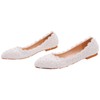 ANUFER Womens Elegant Pointed Toe Flower Lace Pearls Bridal Shoes