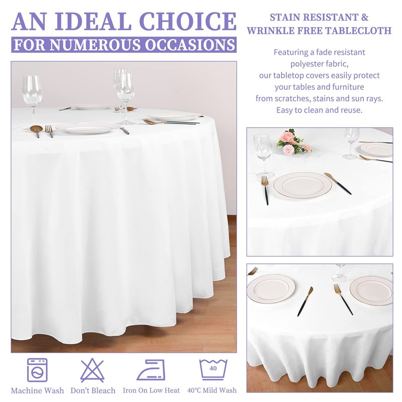 Showgeous Tablecloth White Round Tablecloth 228 cm Polyester Fabric Tablecloth