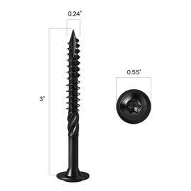 BNUOK Lag Screws #14 x 3 Inch, (1lb, 38pcs) Heavy Duty Construction Structural Exterior Wood Timber Screws, Torx Drive Washer Head Rust Resistant Black Epoxy Coated, with T30 Star Bit