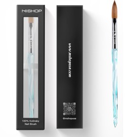 M ProK 100% Kolinsky Acrylic Nail Brush – Professional Nail Brush for Acrylic Application with Crystal Blue Handle – Handcrafted Salon Quality Tool (Size #16)